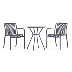 Ensemble de balcon avec table ronde et deux chaises bleu