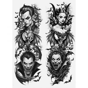 FIESTAS GUIRCA | Collant Effet Tatouage Vampires - (Taille Unique) - Bas pour Costumes d'Halloween et Fêtes de Vampires - Accessoires de Maquillage et FX pour Tous - Noir