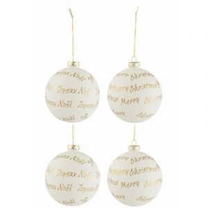 Lot de 4 Boules de No&euml;l "Xmas" 10cm Blanc & Or Prix