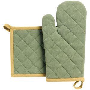 Declikdeco Lot gant de cuisine/manique recyclé Grace Matcha 15 x 32