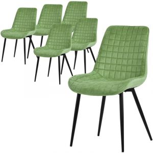 ML-Design Lot de 6 Chaises de Salle à Manger, Sauge, Assise en Velours avec Pieds Métalliques Noirs, Chaises de Cuisine avec Dossier, Chaises