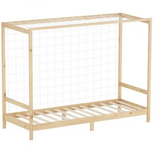 Ml-design - Lit d'Enfant But de Foot, 90x200 cm, Naturel (Beige), en Bois de Pin, avec Sommier &agrave; Lattes & Cage de Football, Mat&eacute;riel de Montage