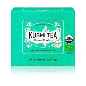 Kusmi tea Infusion Bio Rooibos Amande - Rooibos Issu de l'Agriculture Biologique - Infusion Douce et Onctueuse, sans Th&eacute;ine - Bo&icirc;te de 20 Sachets Mousseline