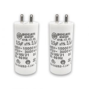 Lot de 2 – Condensateurs 3,5 µF pour moteur de volet roulant ou store – Compatible somfy, simu, nice – Forme cylindrique – 2 cosses Faston 2,8 mm –