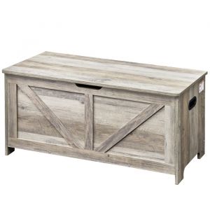 Coffre &Agrave; Jouets En Bois Pour Enfants-Duoku-Grande Bo&icirc;te De Rangement-Avec Couvercle Rabattable Et Charni&egrave;re De S&eacute;curit&eacute;- Gris