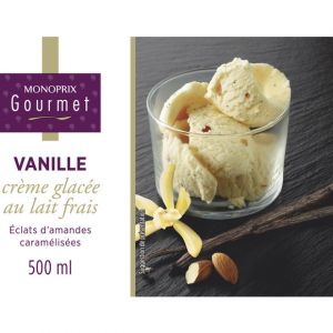 Monoprix gourmet Cr&egrave;me glac&eacute;e &agrave; la vanille et &eacute;clats d'amandes caram&eacute;lis&eacute;es - La bo&icirc;te de 500ml