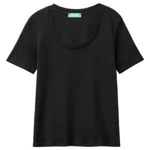 Benetton, T-shirt À Manches Courtes En Coton À Fibre Longue, size S, Noir, Femme