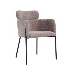 Chaise de salle à manger CAMPBELL – Tissu sable – Accoudoirs – Pieds en métal noir – Style design / industriel