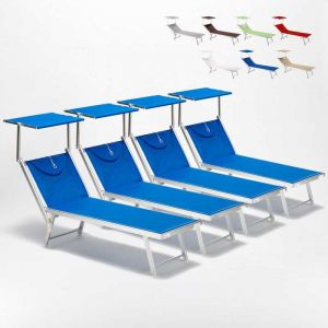 Image de Beach and Garden Design Bain de soleil chaises longue transats Lits de plage piscine aluminium jardin SANTORINI 4 pcs | Bleu