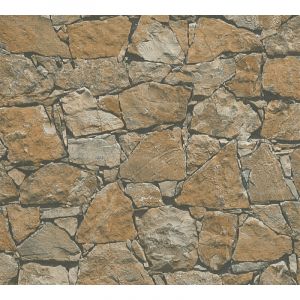 Papier peint aspect pierre carrelage 958631 GU papier peint intissé lisse avec un dessin nature mat brun beige noir 5,33 m2 Profhome