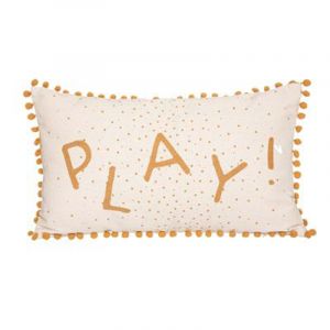 Image de Coussin pompon rectangulaire Ocre