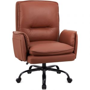 IWMH Chaise de bureau, Fauteuil ergonomique en cuir PU, Chaise r&eacute;glable en hauteur avec accoudoirs et roulettes, Canap&eacute; individuel pour bureau salon