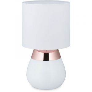 Relaxdays Lampe de chevet tactile ovale, éclairage salon et chambre, abat-jour tissu, E14, h x d : env. 32x18cm, cuivre