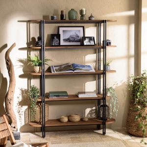 Macabane &Eacute;tag&egrave;re 5 niveaux open space en teck recycl&eacute; coins arrondis