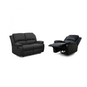 Loungitude RELAXXO - Ensemble canapé relax manuel LEO 2 places + fauteuil manuel en simili - Noir