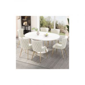 Wishdor - Lot de 6 chaises de salle &agrave; manger en velours avec 4 pieds en m&eacute;tal dor&eacute;, beige