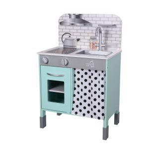 Image de Teamson Kids - Cuisine enfant en bois hauteur réglable jeux de rôle imitation garçon fille bleu blanche TD-13554B