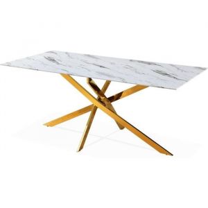 Table rectangulaire en verre effet marbre et pieds doré Jodie - Doré