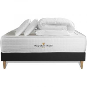 Ensemble matelas sommier Windsor 160 x 200 cm - Couleur : Noir avec 2 oreillers et couette - Noir