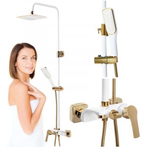 Desconocido Silla Élégant Colonne de Douche avec Mitigeur Réglable en Hauteur Système de Douche, Blanc / Doré