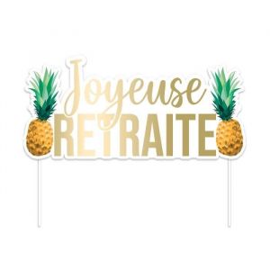 Accessoire de Fête / Top Gâteau 'Joyeuse Retraite' - Motifs Tropicaux / Dimension : 17 x13 cm
