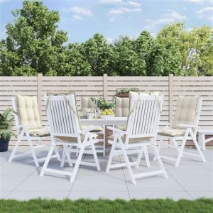 VidaXL Lot de 6 Coussins de Chaise à Dossier Haut, Galette de Siège Imperméable, Coussin d'Extérieur Anti-glissement Jardin Terrasse, Crème Tissu Oxford