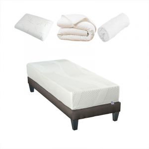 Image de LITERIE | Pack Pr&ecirc;t &agrave; dormir 90x190 cm | Matelas M&eacute;moire de forme + Sommier + Accessoires Bellecour