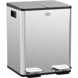 Homcom Poubelle manuelle tri selectif 2 bacs capacité totale 20L acier inox. brossé