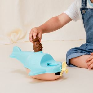 L'hydravion de bain petit ours brun, made in france en matière recyclée, menthe