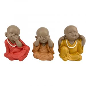 Moine Bouddha de la sagesse Statue Set de 3 décoration couleurs chaleureuses