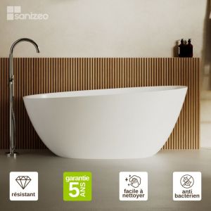 Baignoire îlot skum en Minéral Composite Blanc Mat L157l68H59 - sanizéo by Lavaberg