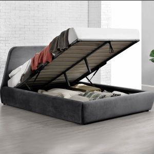 Concept-Usine Norka - Lit coffre - 140x190 cm - Velours gris