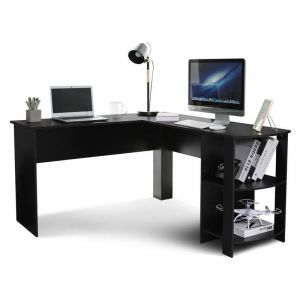 Mondeer - Bureau d'angle, table de travail, bureau d'ordinateur en L-forme noir