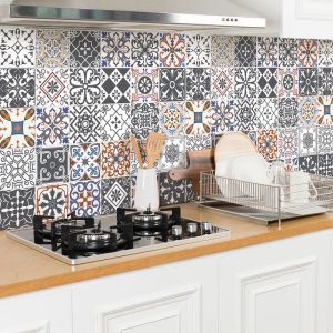 Sticker Mural Carrelage adhésif Cuisine Salle de Bain - 24 stickers carreaux de ciment azulejos flore - 24stickers10x10cm - multicolore