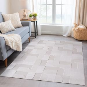 Carpetsale24 Tapis ext&eacute;rieurs et int&eacute;rieurs 80x150 cm, design scandinave cr&egrave;me, lavable r&eacute;sistant aux intemp&eacute;ries