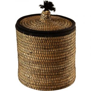 Home maison Panier à linge en fibres naturelles et laine Noir 40x45 cm