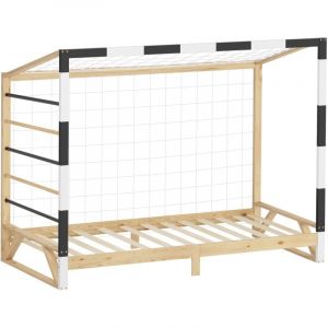 ML-Design Lit Enfant But de Football Handball, 90x200 cm, en Bois Massif, avec Sommier à Lattes, Échelle d'Escalade et Filet, Sans Matelas, Couchage