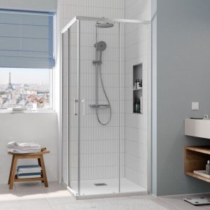 Ceramia CASCADA Porte de douche 90x90x195cm coulissante anticalcaire avec profil&eacute;s chrome brillant (CERAHC9090C)