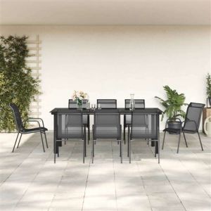 VidaXL Ensemble à manger de jardin 9 pcs noir textilène et acier