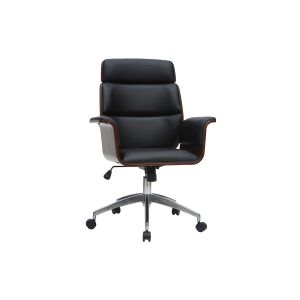 Miliboo Fauteuil de bureau design noir et bois foncé ELON