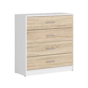 SANS Commode 4 tiroirs Ewen Blanc et Bois