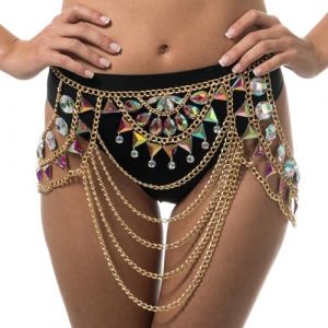 Chaks Collier de corps dor&eacute; pour femmes avec diamants synth&eacute;tiques color&eacute;s scintillants, pour les festivals et les f&ecirc;tes sur la plage