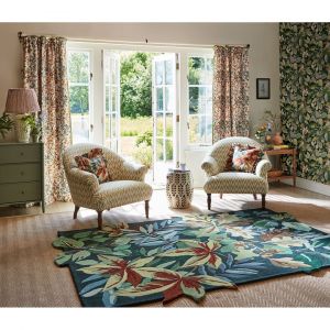 Sanderson Tapis rectangle floral moderne laine Robin's Wood Vert For&ecirc;t 140x200 - Vert For&ecirc;t