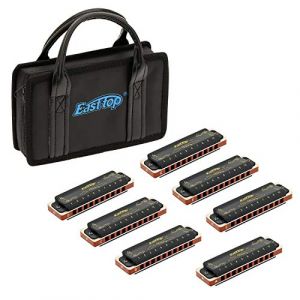East top Paquet de 7 Harmonicas Blues Diatonique 10 trous Ensemble professionnel, 7 clés emballées, A, B, C, D, E, F, G avec sac pour Adultes débutant, étudiants et enfants, comme meilleur cadeau