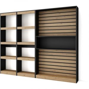 Tagère Bibliothèque, Étagère de Rangement, 230x186x25cm, Salon Salle à manger Bureau, Salon, Bureau, Style moderne, Chêne et noir - Skraut Home