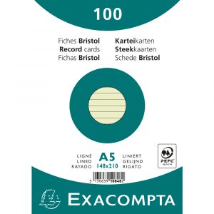 Exacompta Paquet 100 fiches bristol ligné non perforé 148x210mm Vert,