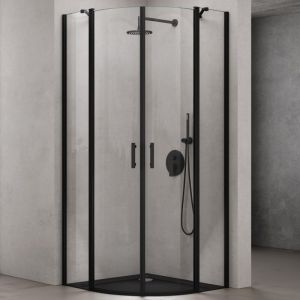 Sogood cabine de douche noir pare-douche douche en quart de cercle 100x100x190 Ravenna52K verre transparent ESG 6mm NANO