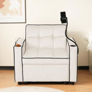 Fauteuil convertible 83 x 167(75) x 76 cm 3 en 1 - avec porte-gobelets et support pour téléphone - canapé inclinable - beige