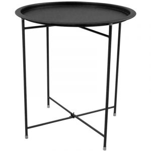 Table D'appoint Ronde Pliante En M&eacute;tal &Oslash; 41,5 X H.45 Cm - Pratique, L&eacute;g&egrave;re, Compacte Et Design. Parfaite Pour Salon, Balcon, Jardin Ou Patio Gris
