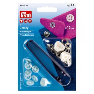 Prym 390610 Jersey sans couture aspect couture VA 12 mm, bouton pression, laiton, blanc, blanc